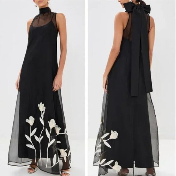 NEW STAUD Albee Maxi Dress Gown XSmall Black White Floral Cocktail *Cover Only* - Picture 2 of 8